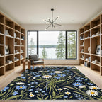 Midnight Field Daisy and Cornflower Bouquet Rug