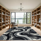 Monochrome Abstract Fluid Ink Swirls Rug