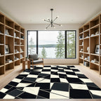 Monochrome Fractured Geometric Checkerboard Art Rug
