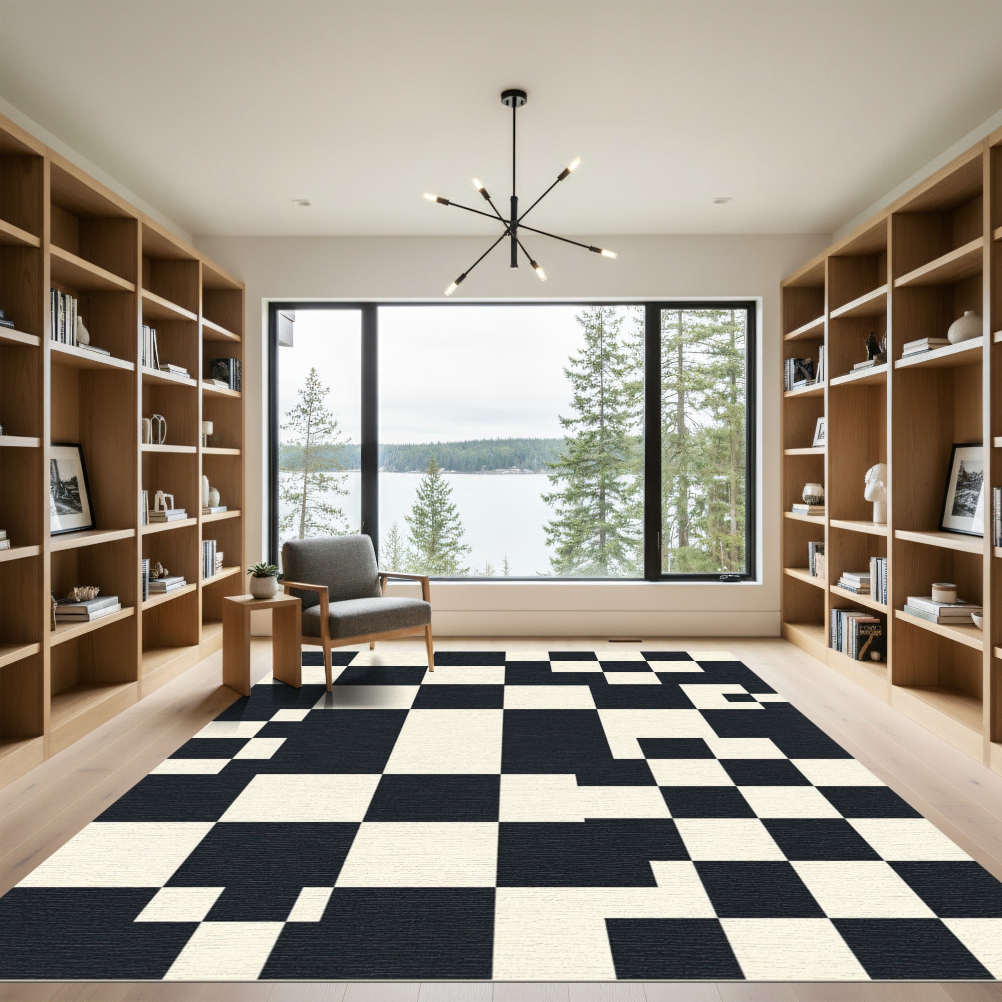 Monochrome Checkerboard Abstract Squares Rug