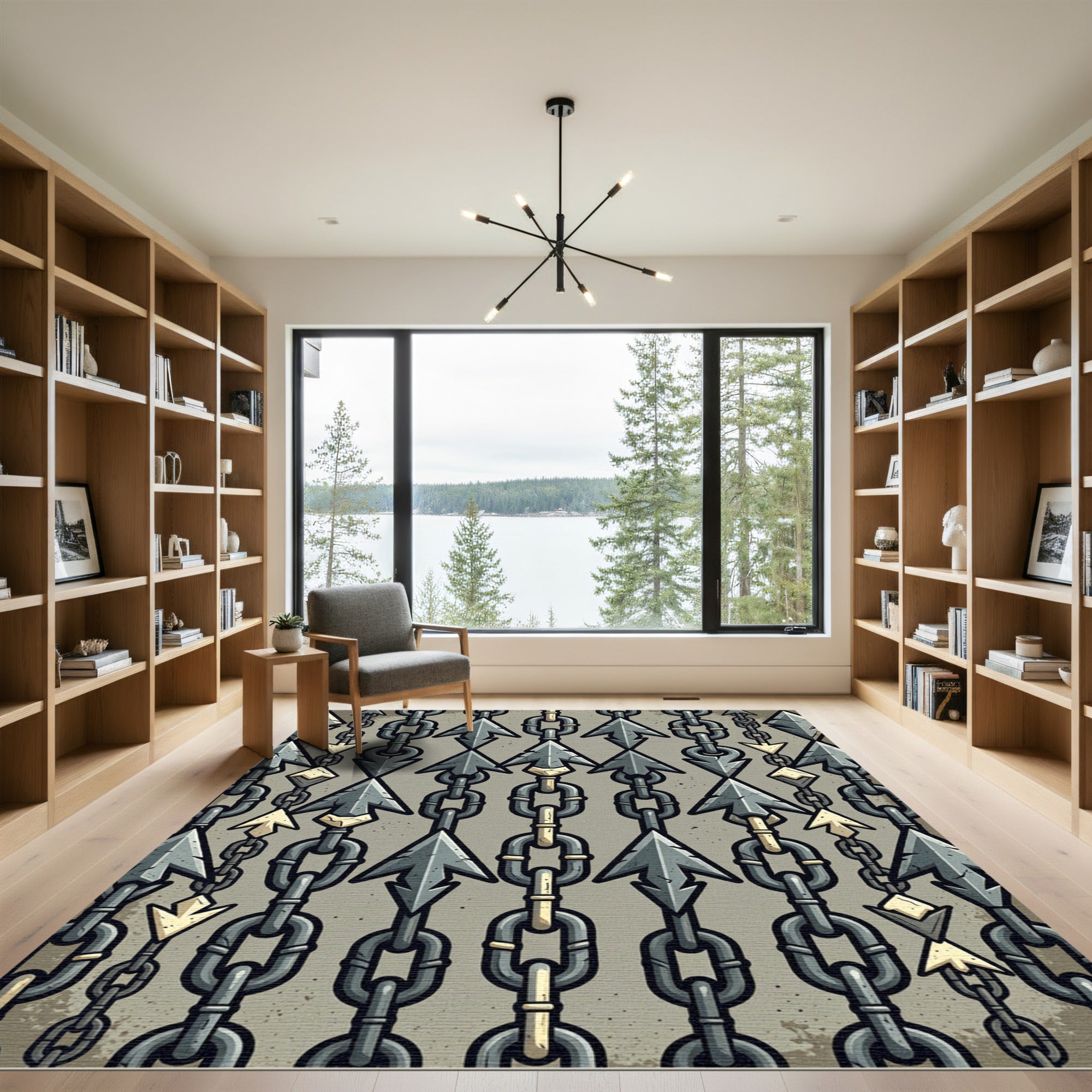 Gray Chain Arrow Motif Rug