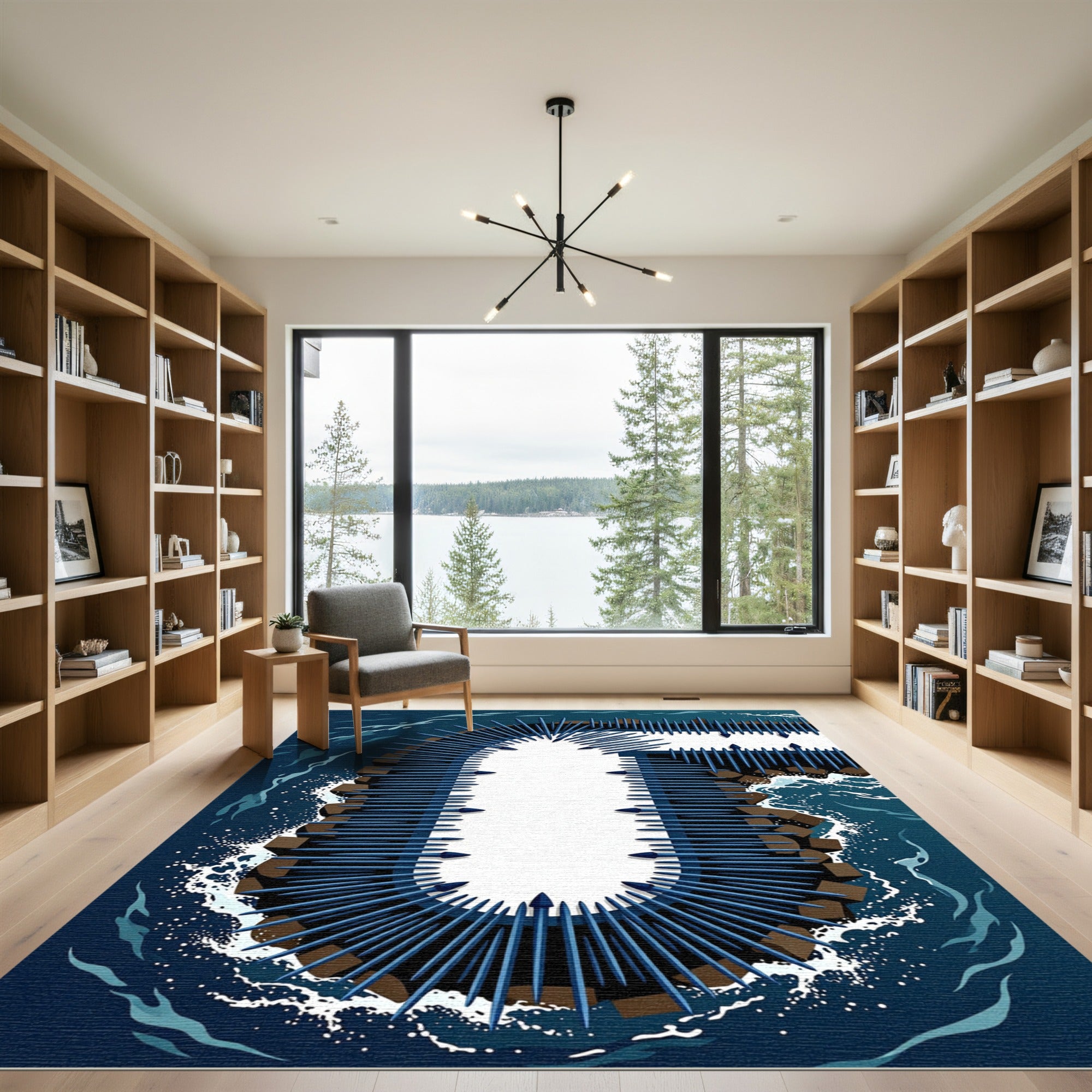 Abstract Navy Spiked Oceanic Geometric Rug