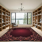 Ornate Crimson Gold Damask Scroll Rug