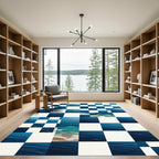 Azure Ocean Tide Checkerboard Grid Area Rug