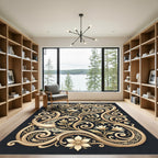 Ornate Gold Floral Scroll Lace Rug