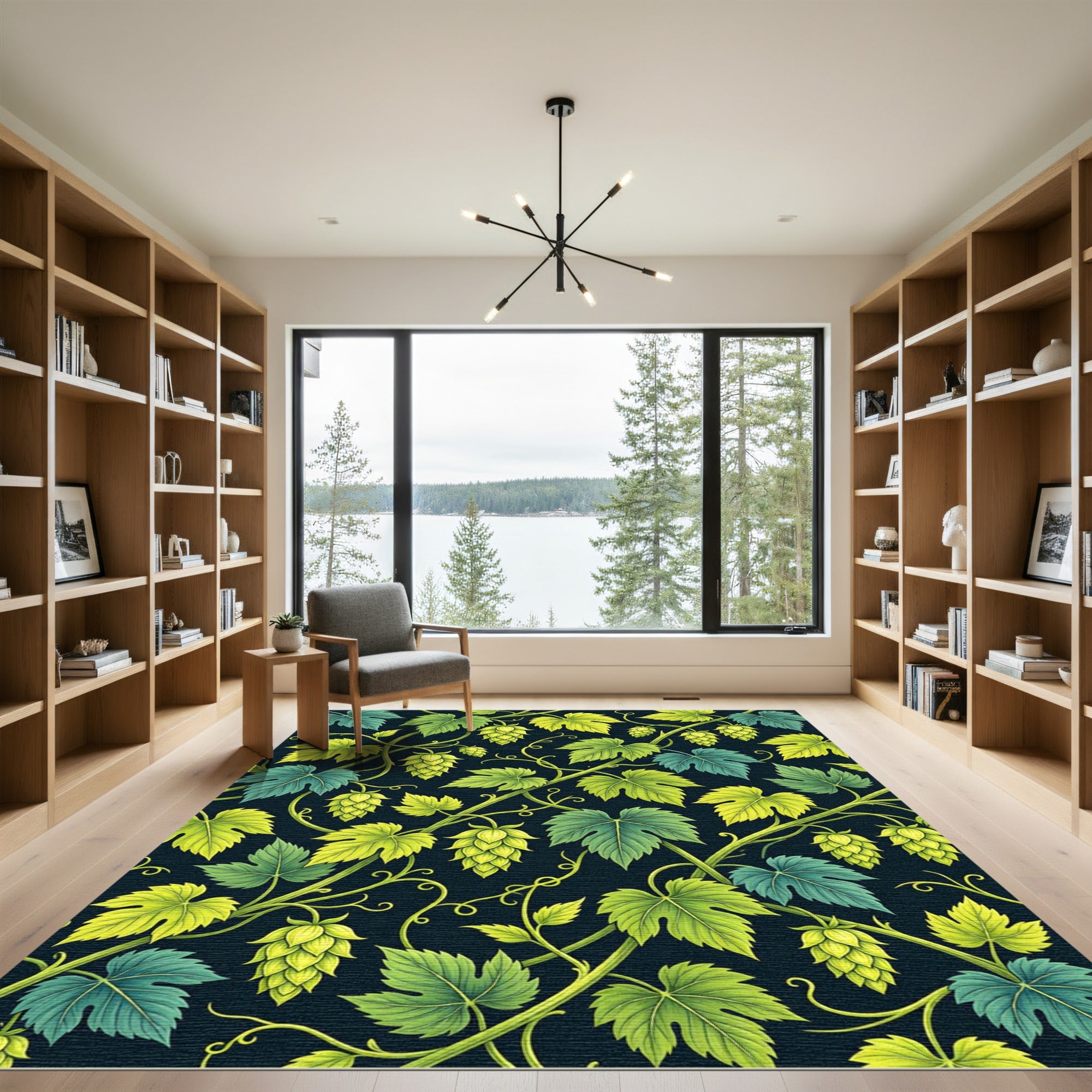 Green Yellow Hop Vine Botanical Rug