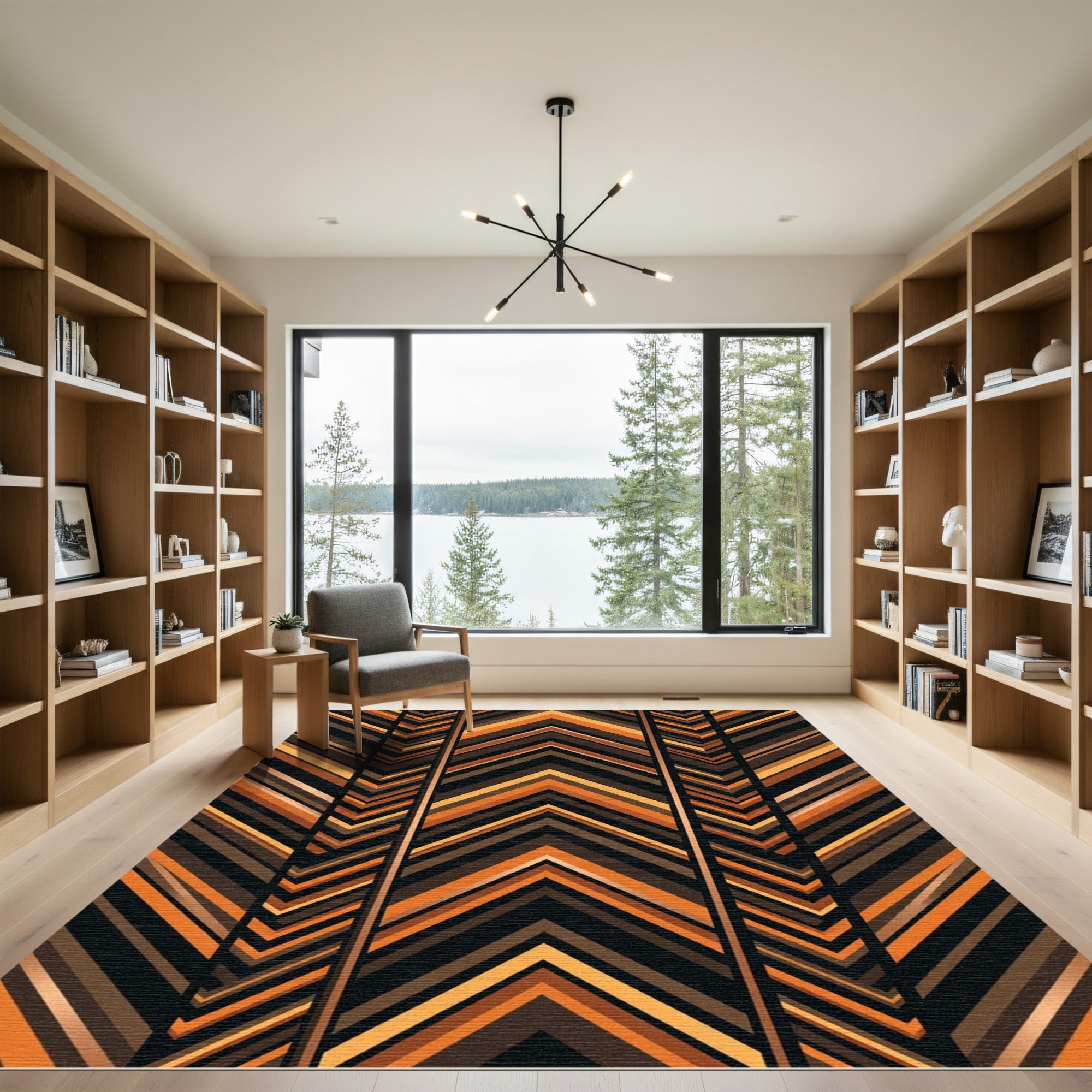 Warm Earthy Orange Chevron Stripes Rug