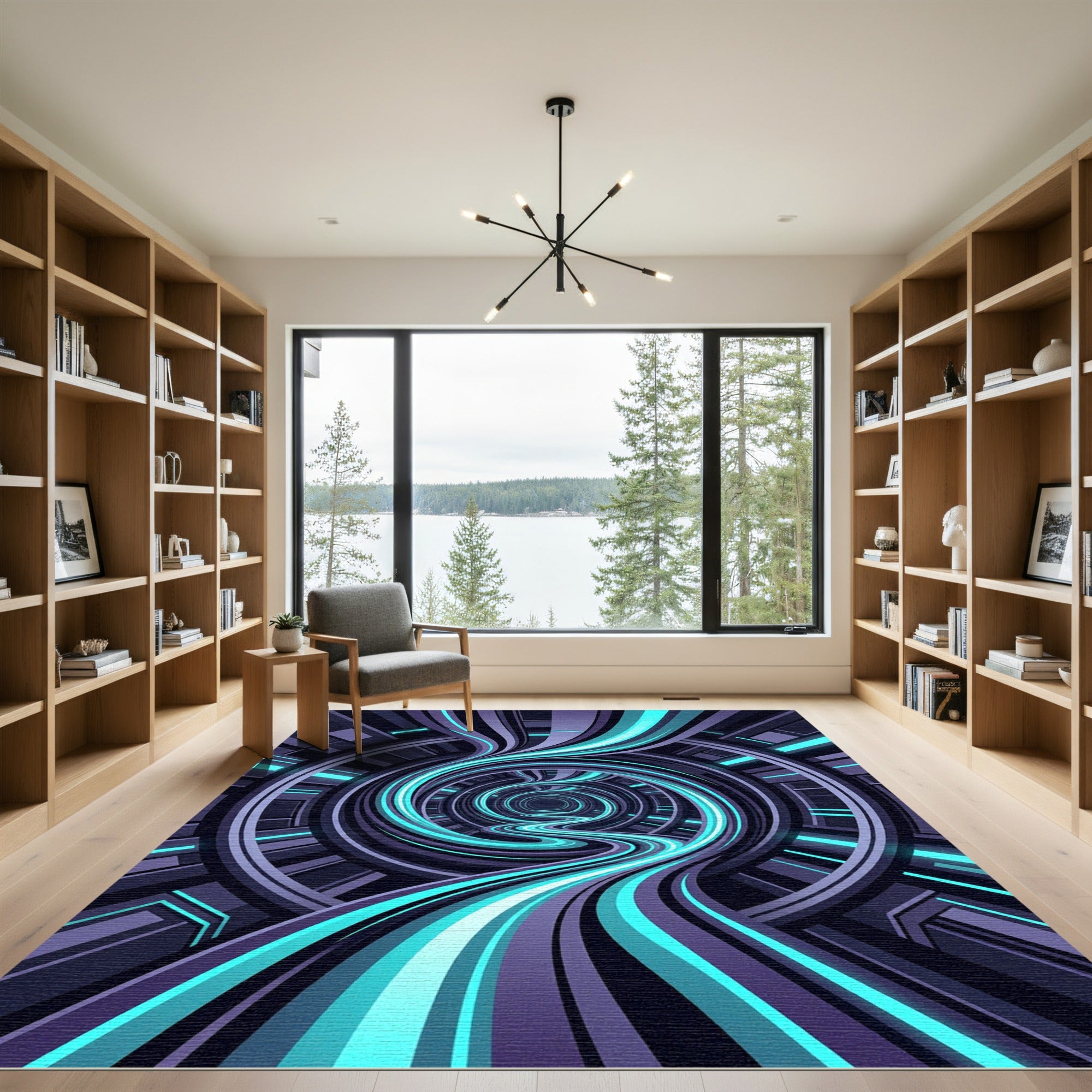 Neon Cybernetic Vortex Swirl Rug