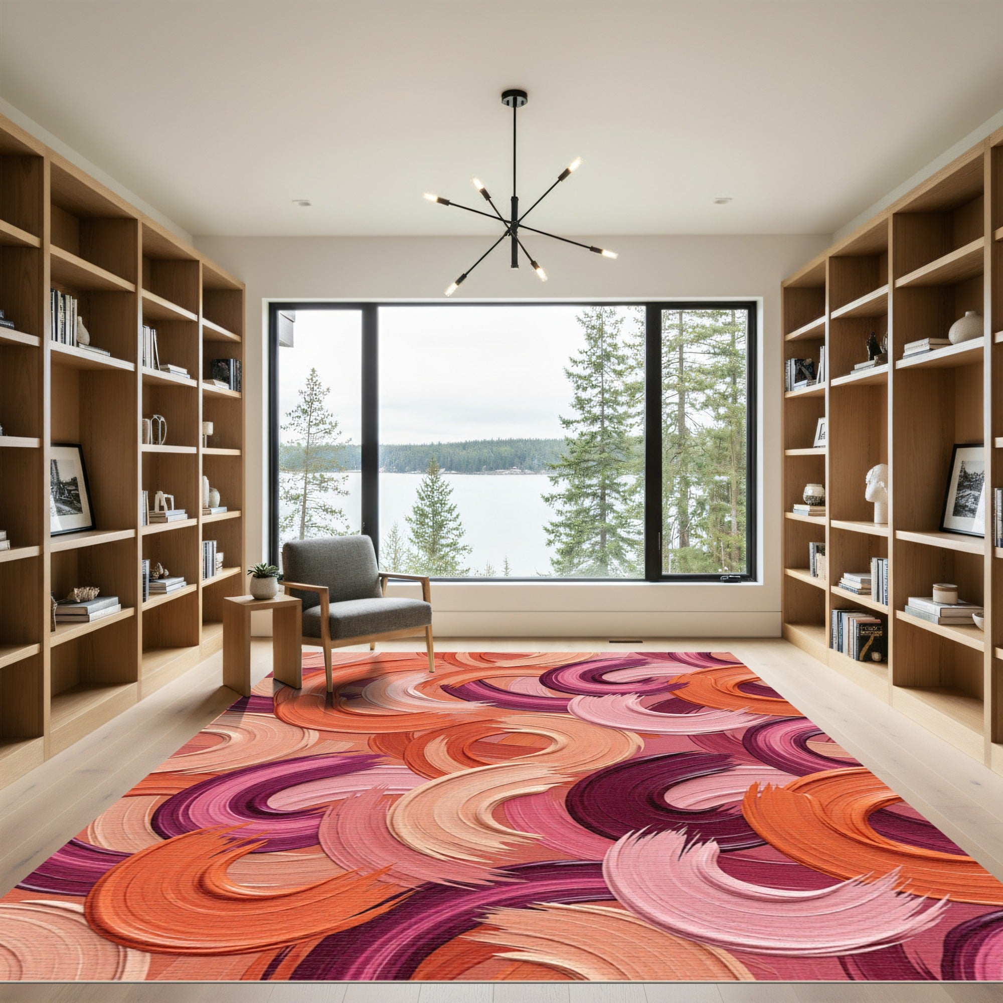 Abstract Brushstroke Swirls in Sunset Hues Rug