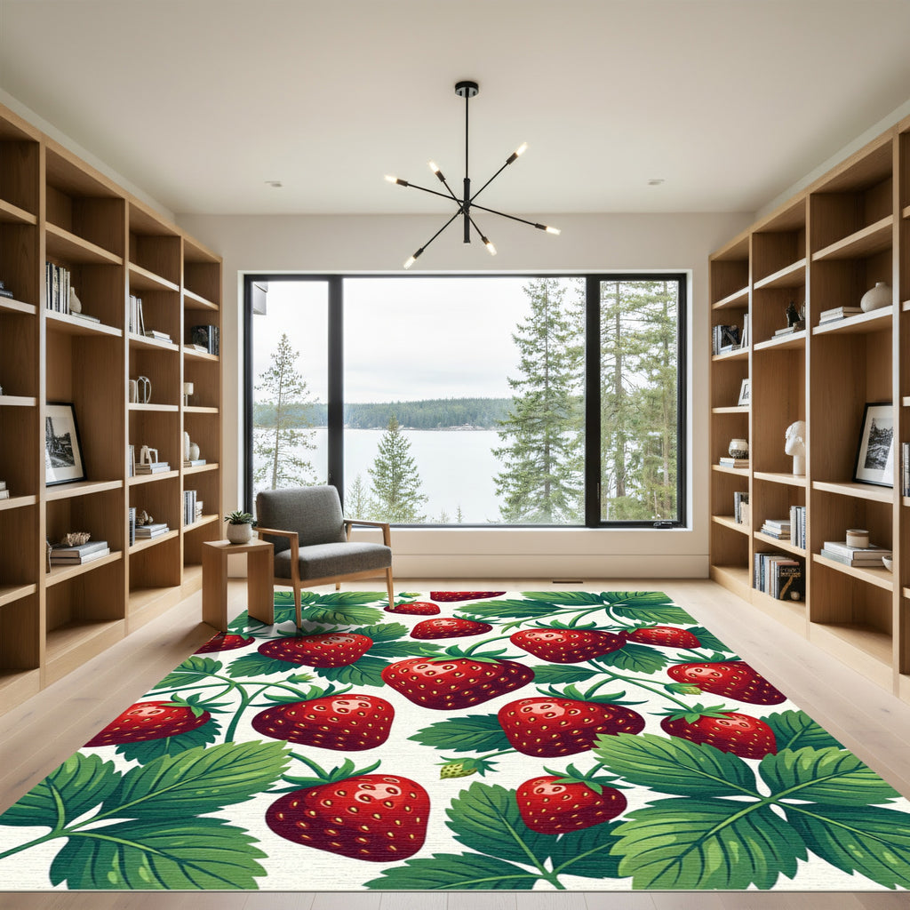 Vibrant Red Strawberry Garden Botanical Rug
