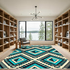 Geometric Teal Staircase Diamond Art Rug