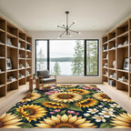 Sunflowers with Pink Blossoms Floral Arrangement Rug
