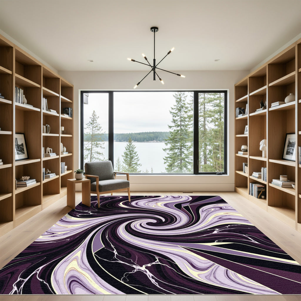 Abstract Purple Swirl Marble Art Rug