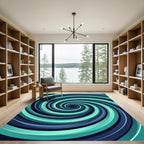 Modern Teal and Navy Swirl Rug
