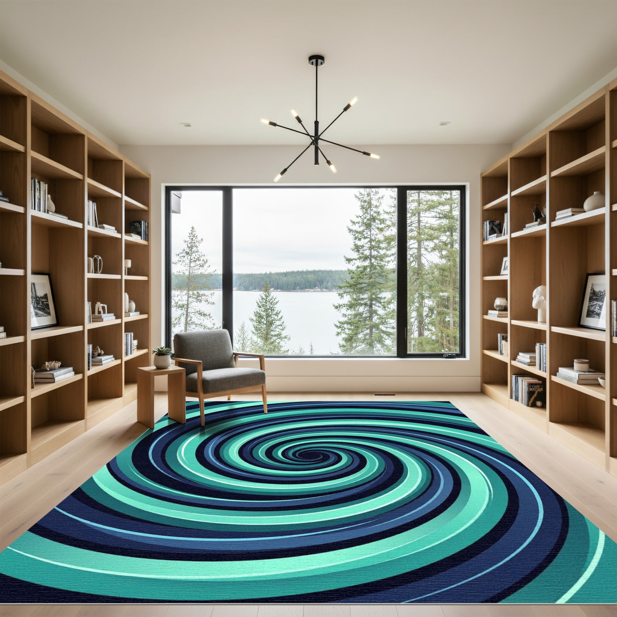 Modern Teal and Navy Swirl Rug