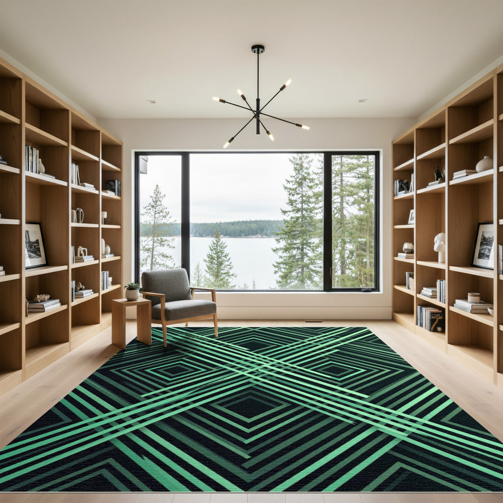 Modern Geometric Mint Intersecting Lines Rug