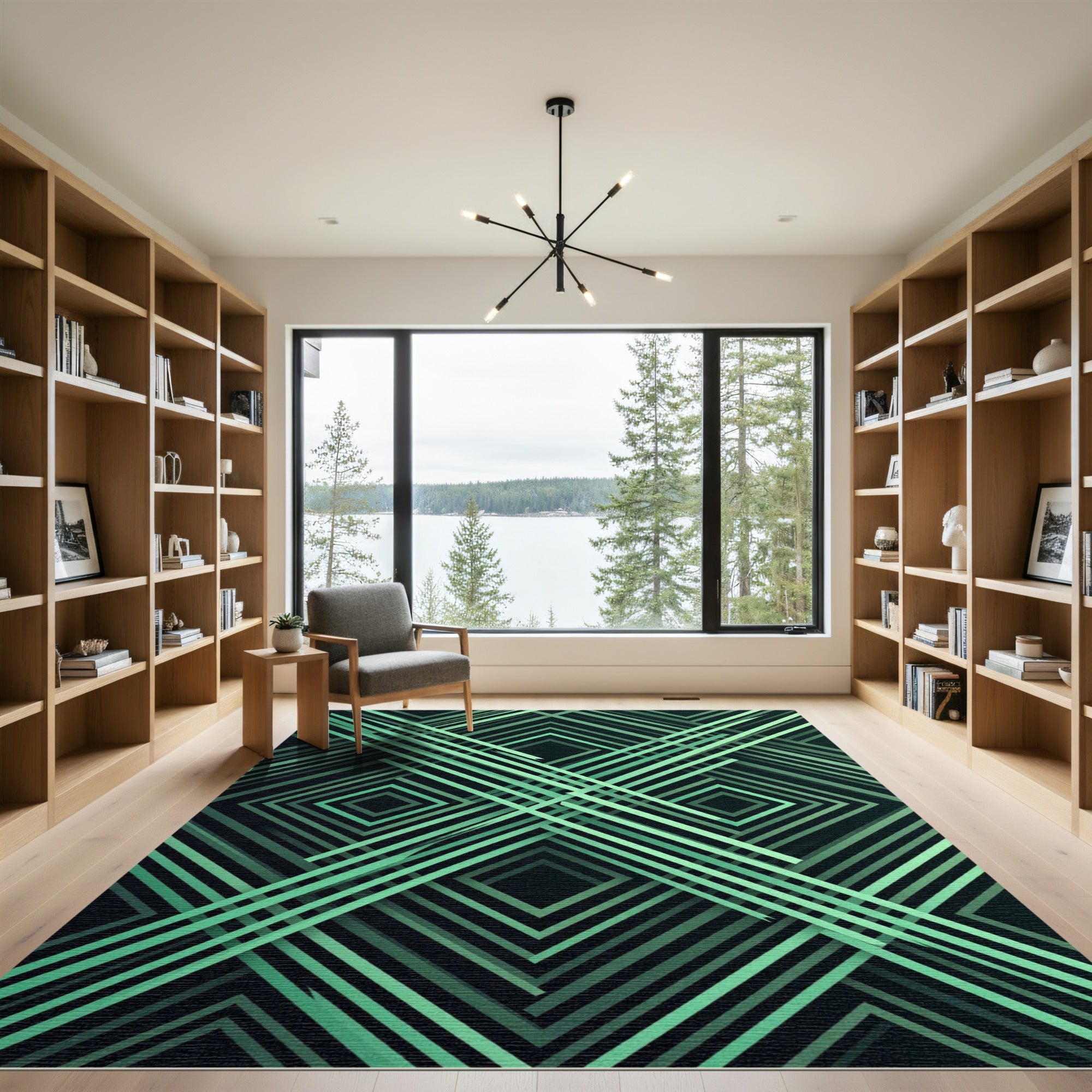 Modern Geometric Mint Intersecting Lines Rug