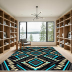 Black Aqua Cream Geometric Arrows Rug