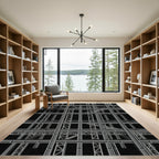 Industrial Gray Geometric Framework Rug