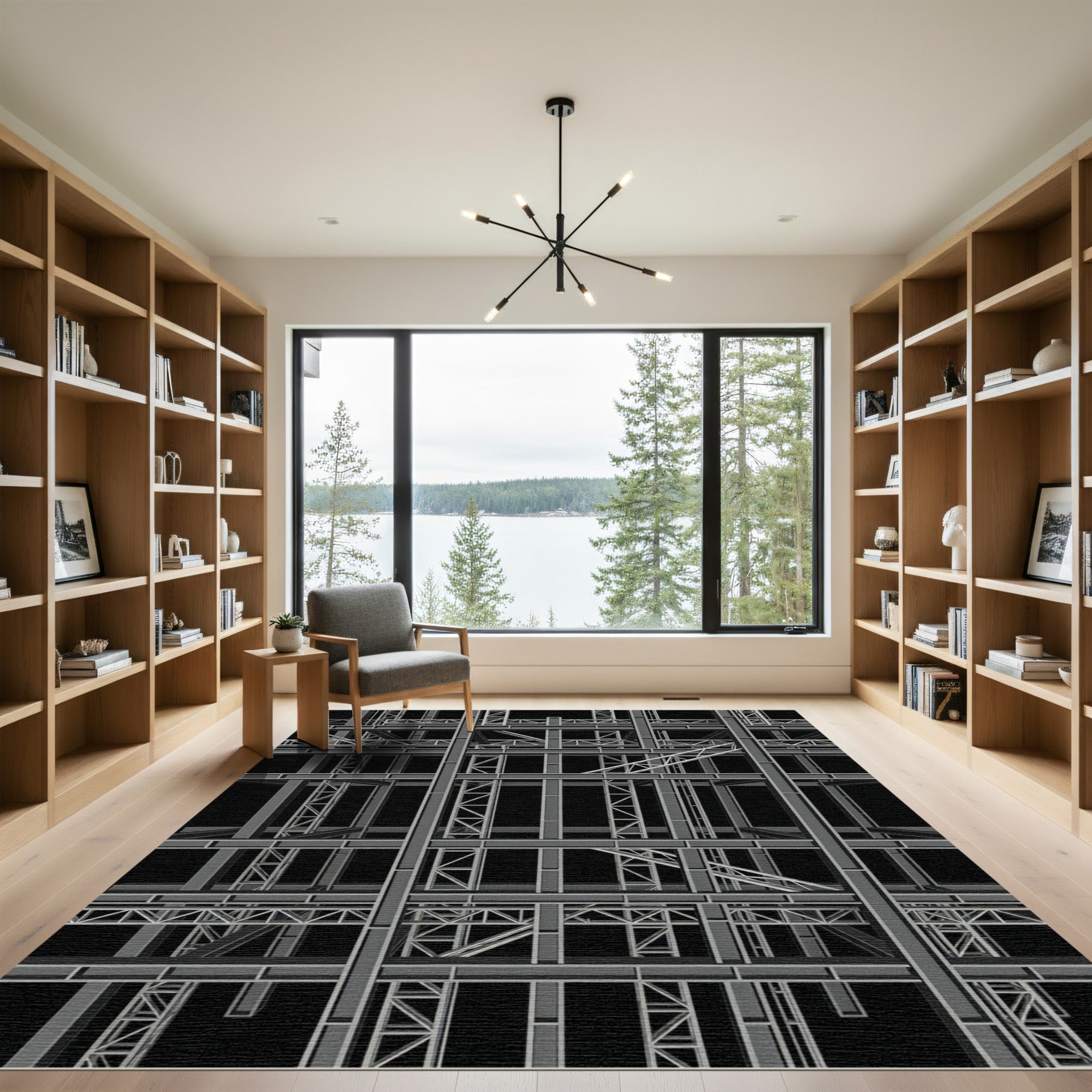 Industrial Gray Geometric Framework Rug