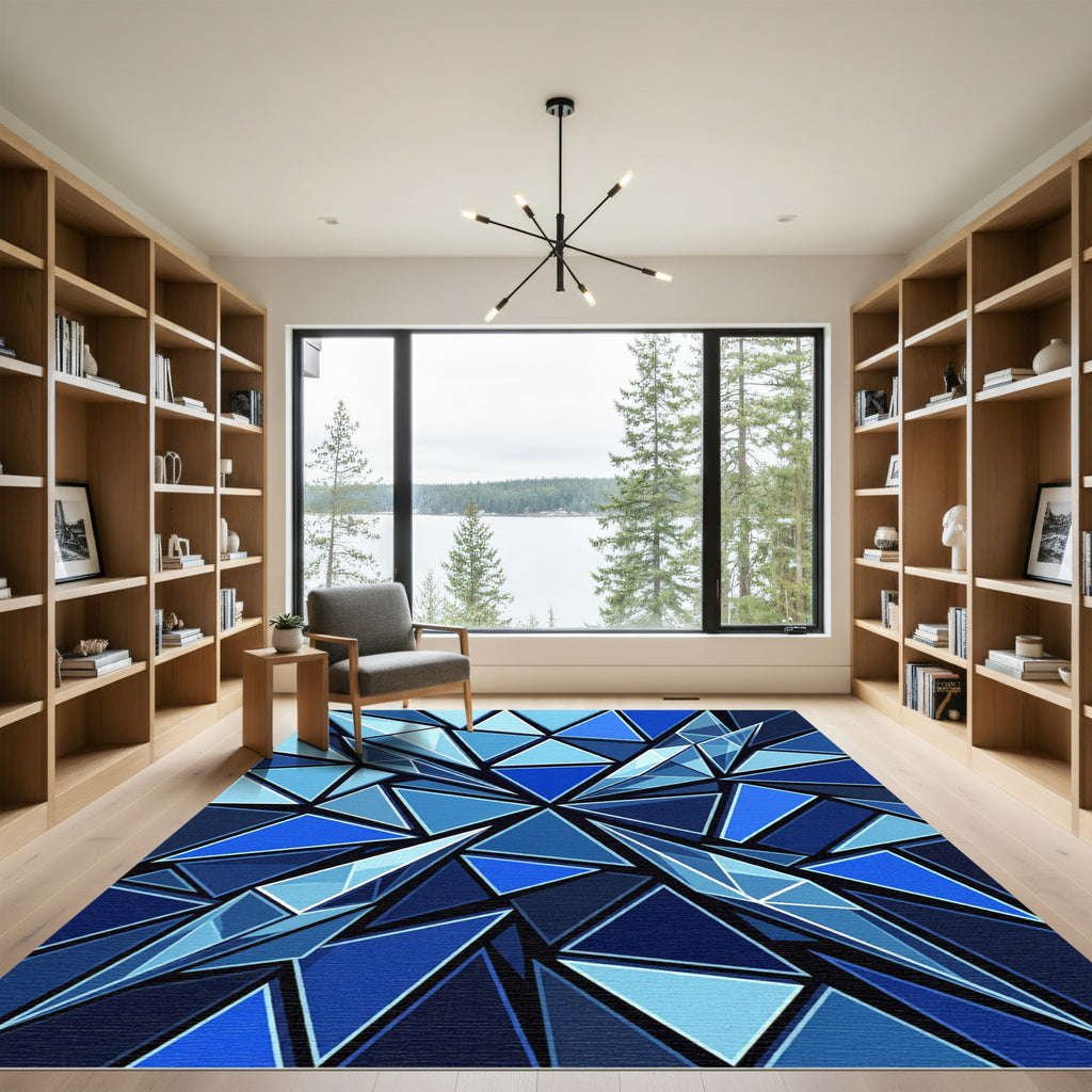 Modern Deep Blue Geometric Crystal Rug
