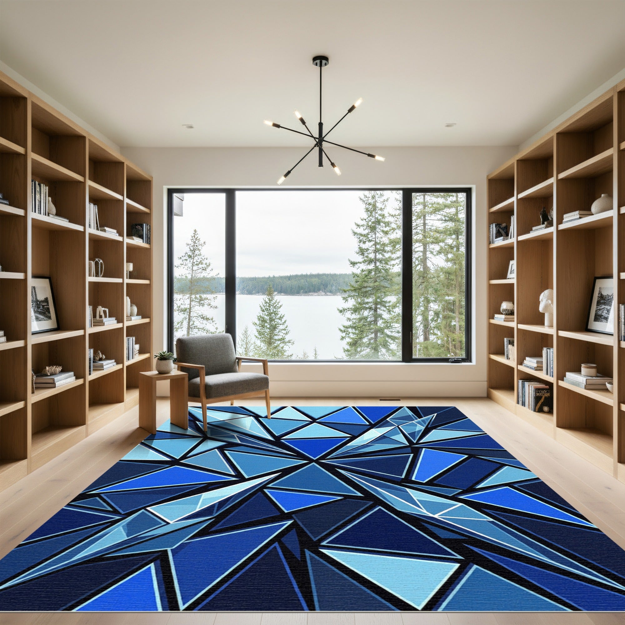 Modern Deep Blue Geometric Crystal Rug