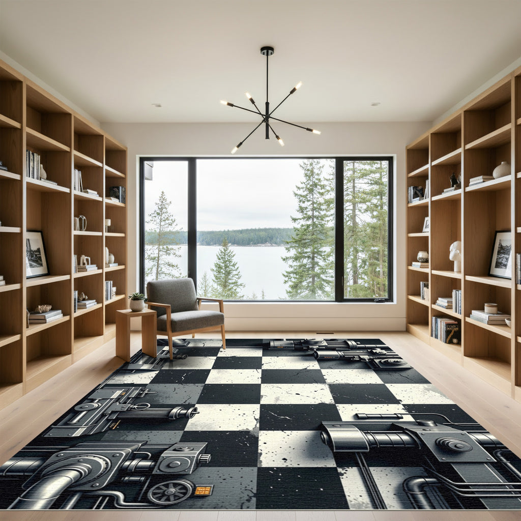 Industrial Gray Checkerboard Machine Rug