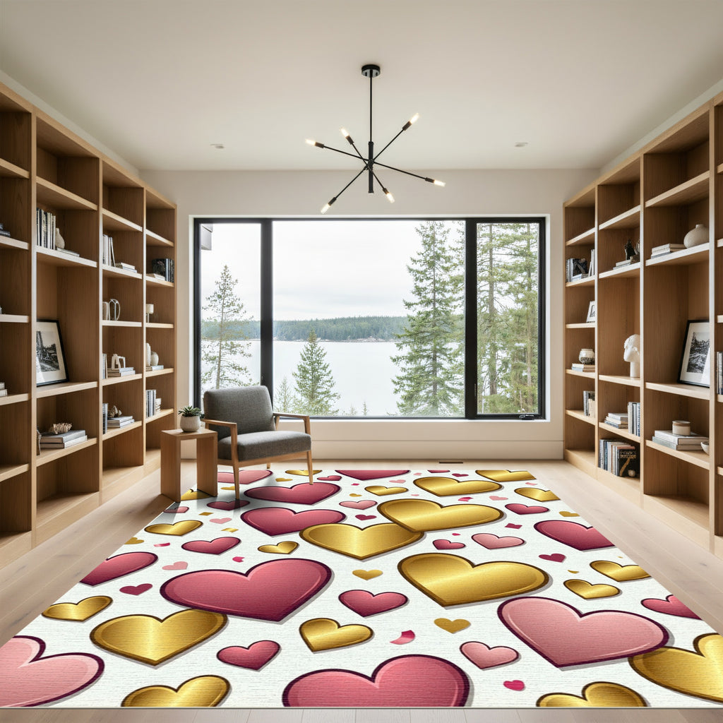 Crimson Gold Heart Scatter Rug