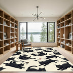 Playful Black Cat Cream Illustration Rug