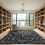 Metallic Silver Compass Star Scrollwork Rug