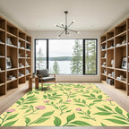 Light Yellow Pink Blossom Leafy Accents Rug