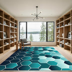 Teal Gradient Hexagon Compositions Rug