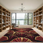 Art Deco Crimson Shell Fan Gold Rug
