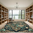 Elegant Gold Floral Damask Botanical Rug