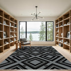 Sophisticated Charcoal and Black Geometric Diamond Rug