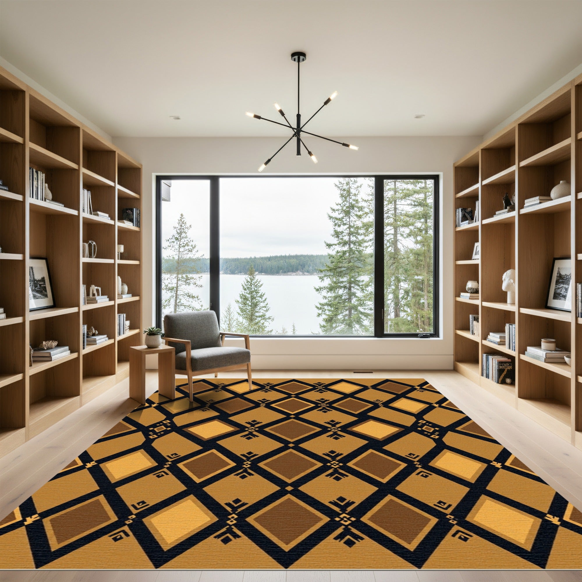 Geometric Golden Amber Black Diamond Rug