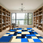 Modern Geometric Cubes Cream Blue Rug