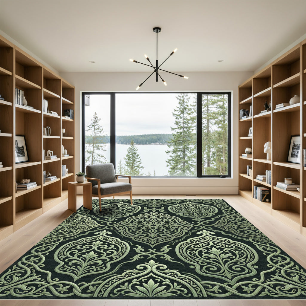 Intricate Ivory Arabesque Floral Medallion Rug