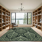 Intricate Ivory Arabesque Floral Medallion Rug