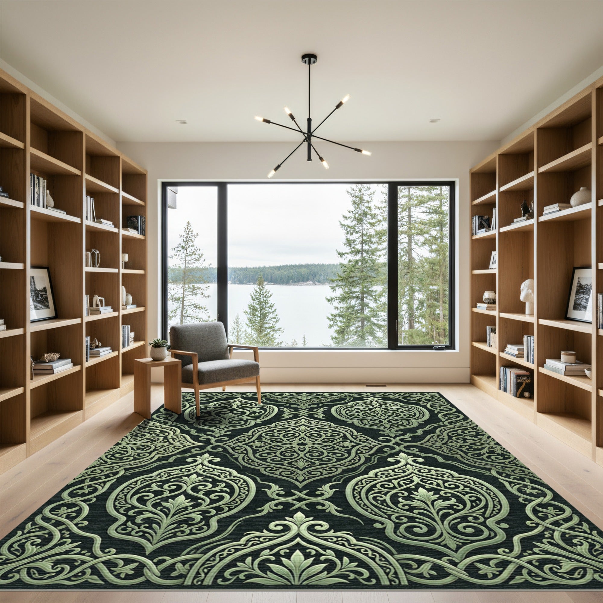 Intricate Ivory Arabesque Floral Medallion Rug