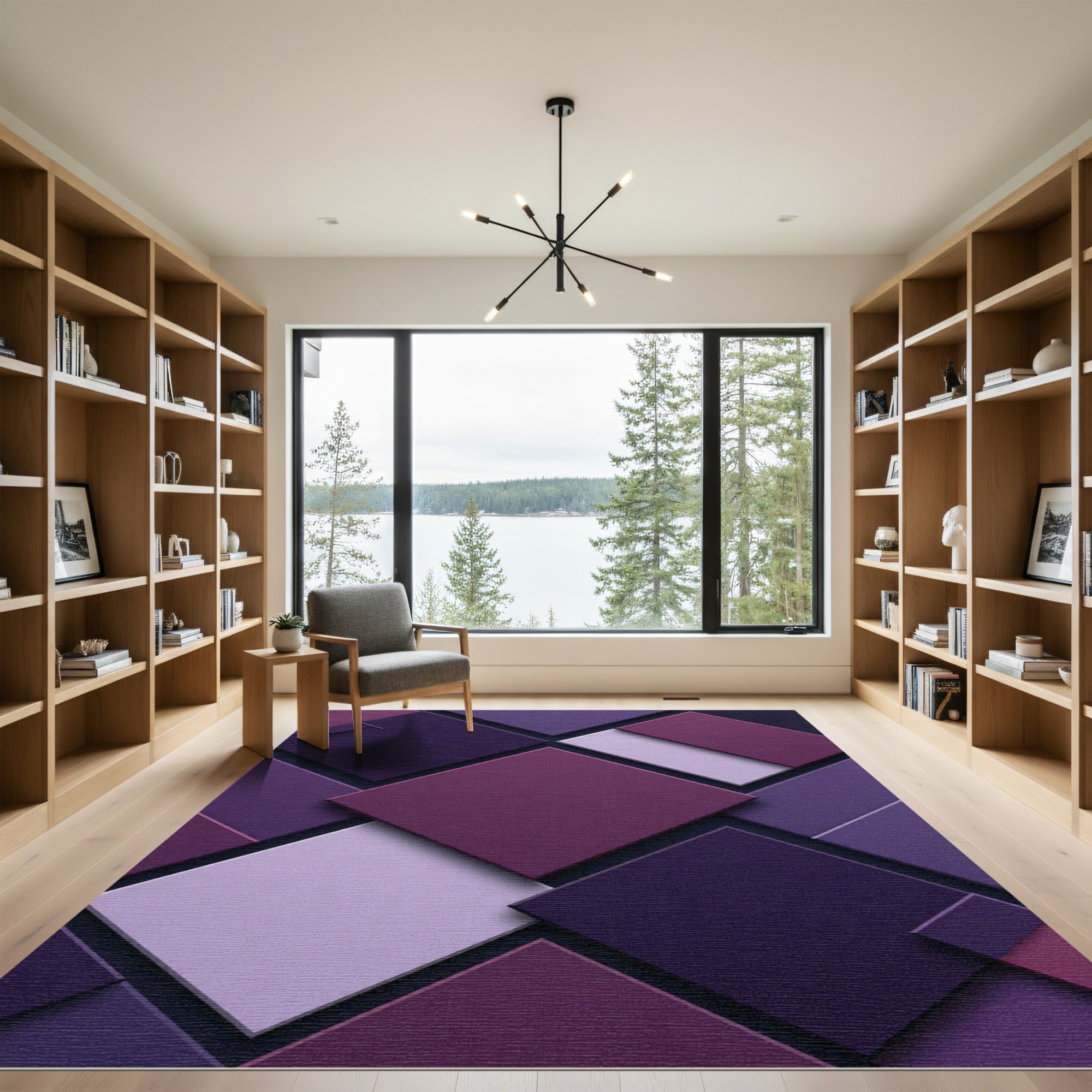 Modern Plum Violet Geometric Layered Block Rug