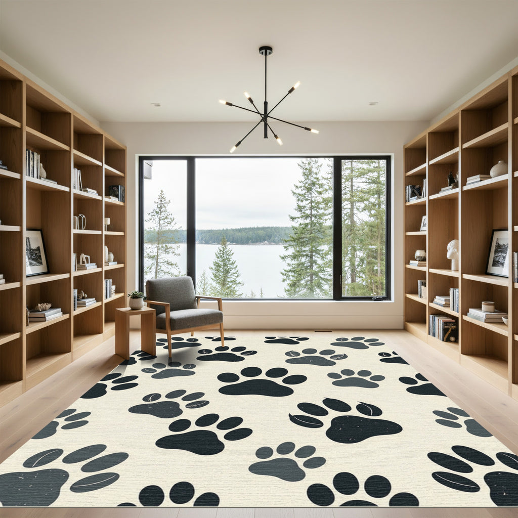 Minimalist Monochrome Animal Paw Area Rug