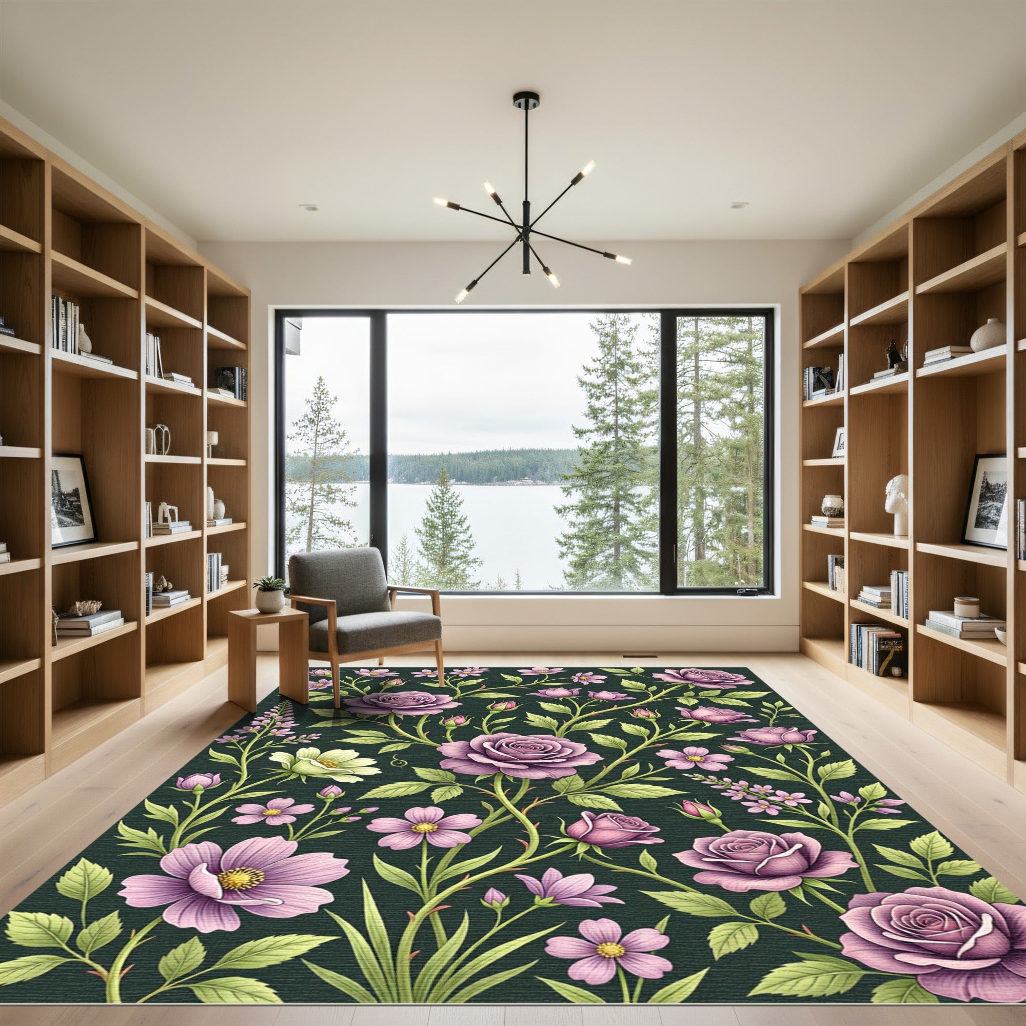 Romantic Lavender Rose Botanical Garden Rug