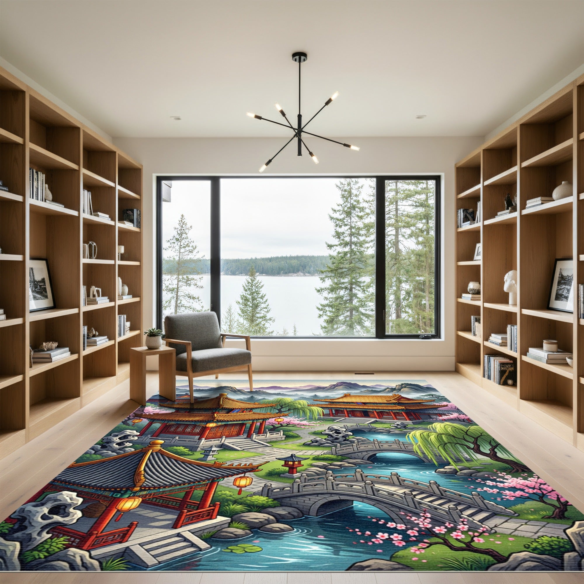 Golden Temple Zen Garden River Landscape Rug