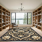 Ornate Golden Lotus Scrollwork Rug