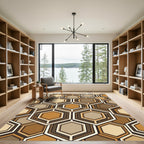 Midcentury Earth Tone Geometric Hexagon Rug