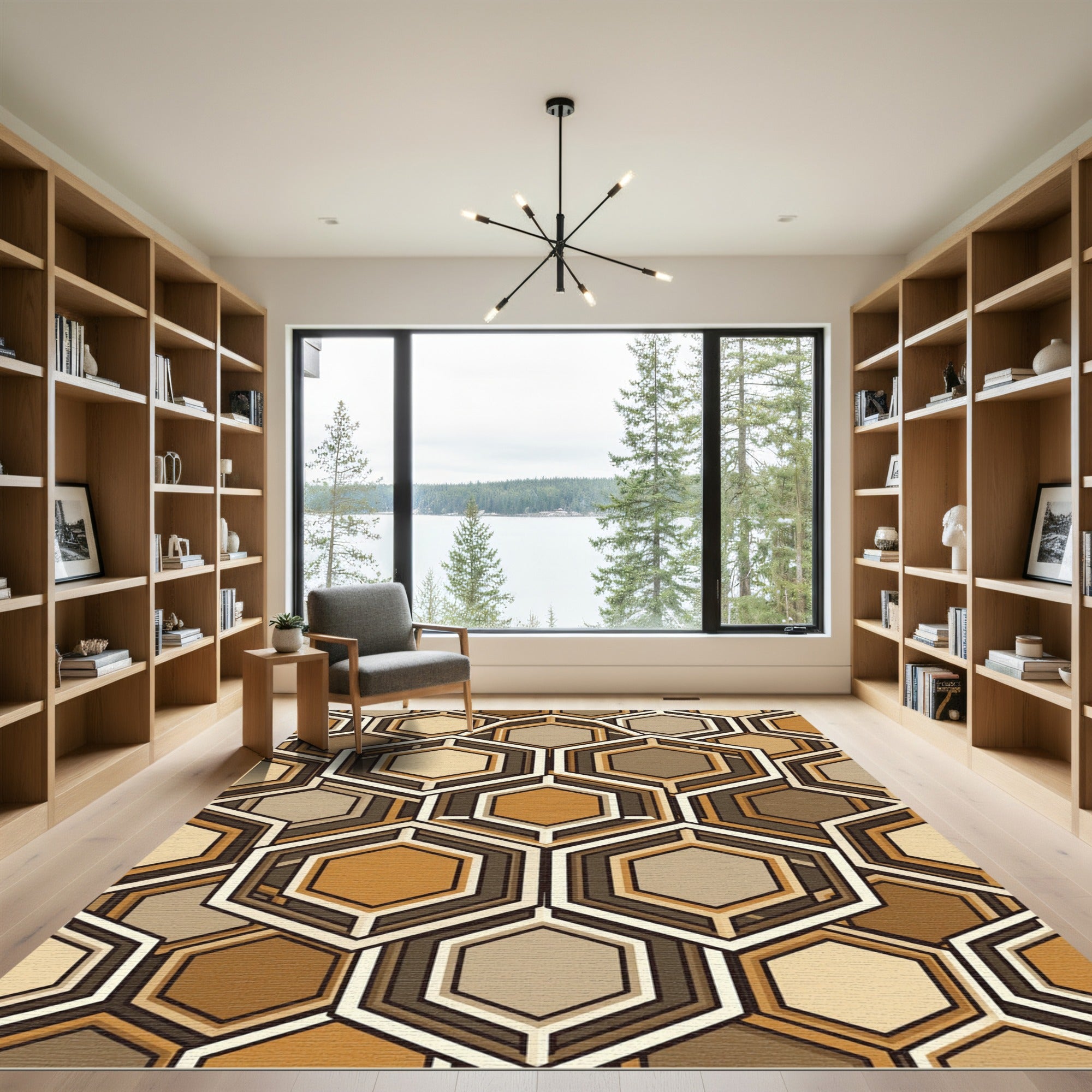 Midcentury Earth Tone Geometric Hexagon Rug