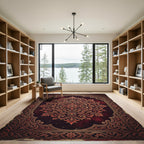 Ornate Crimson Floral Scrollwork Medallion Rug