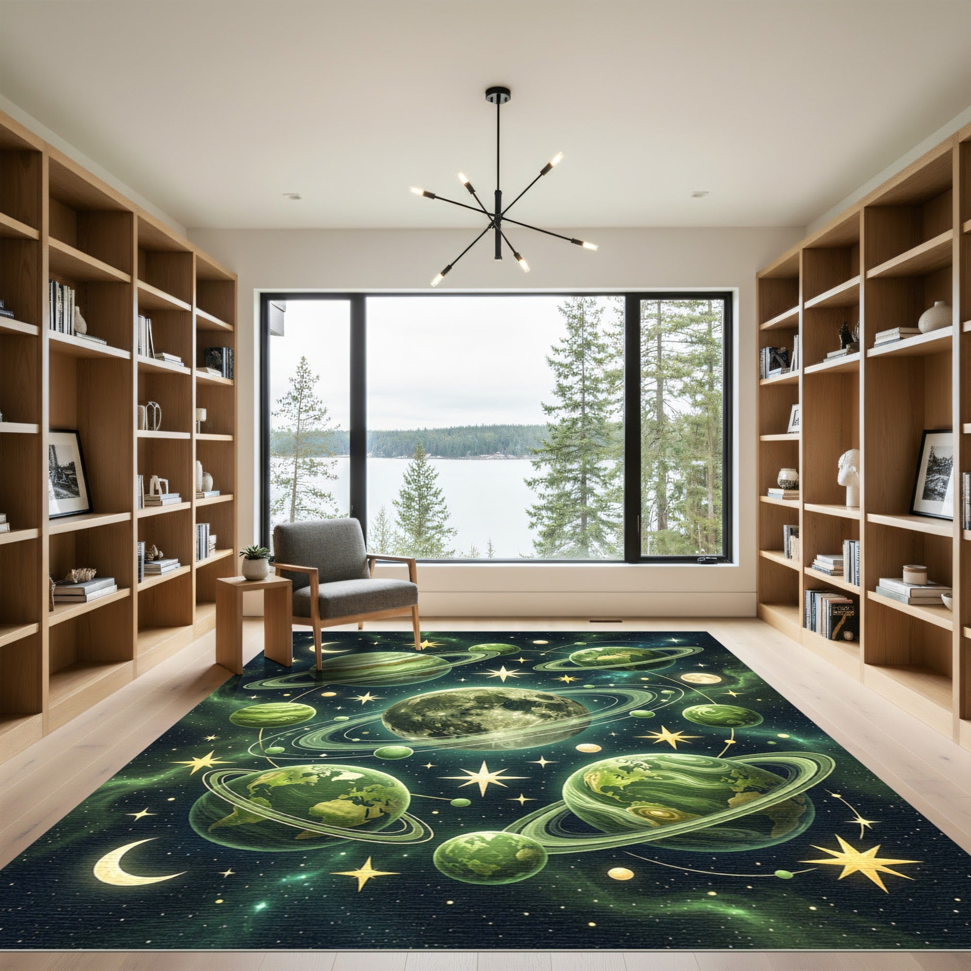 Green Celestial Wonder Planets Rug