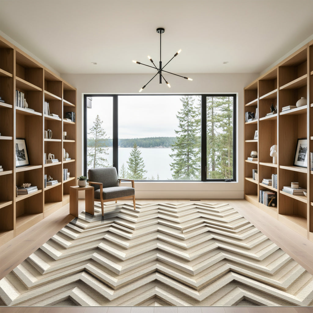 Light Beige Chevron Layered Rug